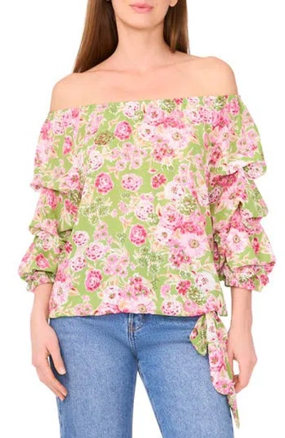 Cece Off The Shoulder Lantern Sleeve Top In Multi