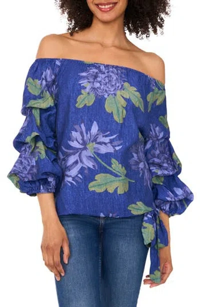 Cece Off The Shoulder Lantern Sleeve Top In Blue