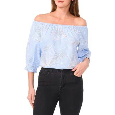 Cece Off-the-shoulder Puff Sleeve Top In Windsurfer Floral
