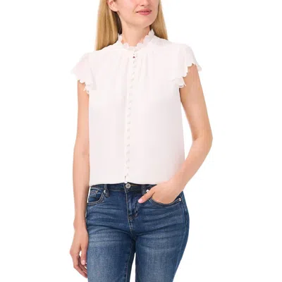 Cece Olive You Womens Scalloped Trim Button Front Blouse In White