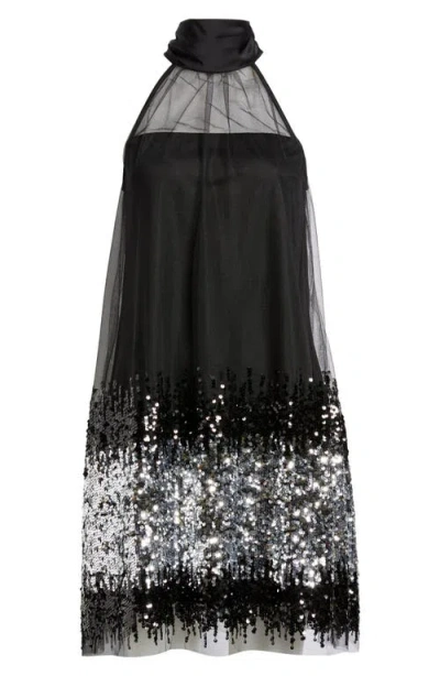 Cece Ombré Sequin Mesh Sleeveless Dress In Black