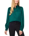 Cece Pearly Button Satin Top In Green
