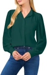 Cece Open Collar Long Sleeve Georgette Button-up Shirt In Dark Forest