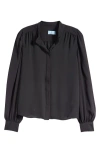 Cece Open Collar Long Sleeve Georgette Button-up Shirt In Rich Black