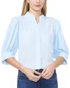 Cece Open Collar Top In Blue