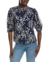 Cece Open Collar Top In Blue