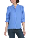 Cece Split Neck Collared Top In Blue
