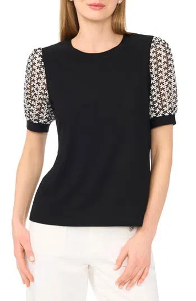 Cece Open Knit Short Sleeve Top In Black
