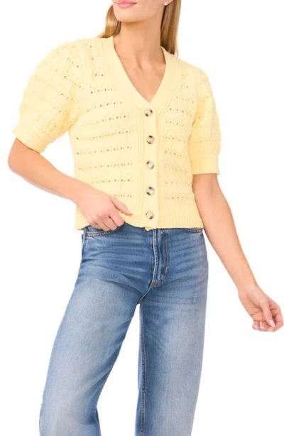 Cece Open Stitch Puff Sleeve Cardigan In Yellow