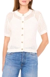 Cece Open Stitch Short Sleeve Cardigan In Antique White
