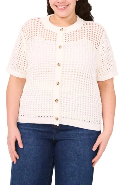 Cece Open Stitch Short Sleeve Cardigan In Antique White