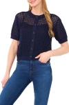 Cece Open Stitch Short Sleeve Cardigan In Classic Navy