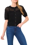 Cece Open Stitch Short Sleeve Cardigan In Rich Black