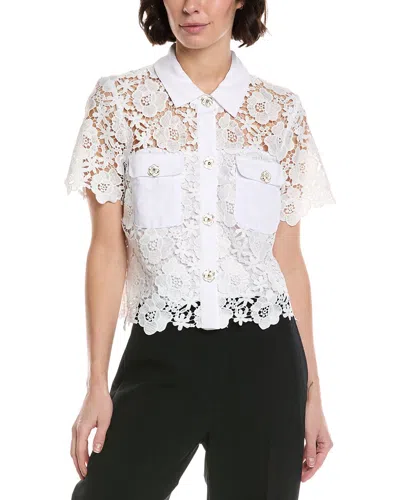 Cece Patch Pocket Button-down Lace Top In White