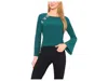 Cece Pearl Bow Applique Long Sleeve Knit Top In Green