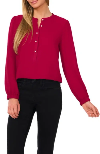 Cece Pearl Button Top In Deep Sangria Burgundy