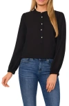 Cece Pearl Button Top In Rich Black