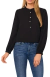 Cece Pearl Button Top In Rich Black