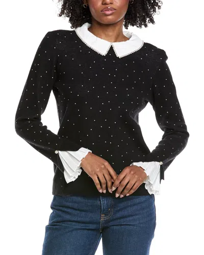 Cece Pearl Collar Polka Dot Sweater In Multi