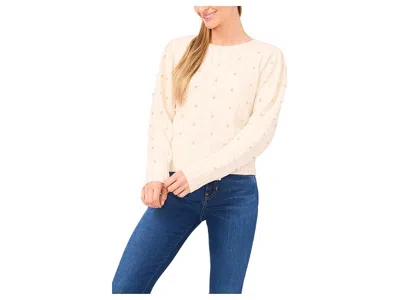 Cece Pearl Embellished Pointelle Sweater In Yellow