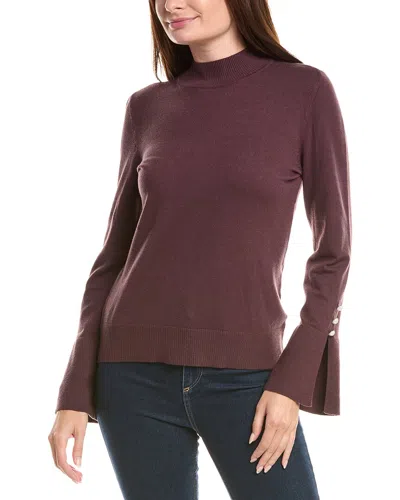Cece Pearl Split Cuff Sweater In Brown