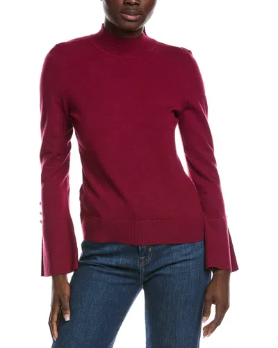 Cece Pearl Split Cuff Sweater In Burgundy