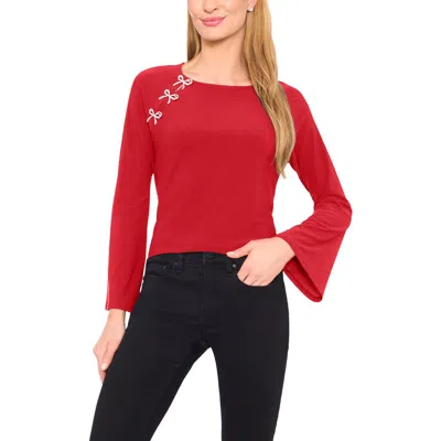 Cece Pearly Bow Knit Top In Red