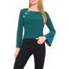 Cece Pearly Bow Knit Top In Green