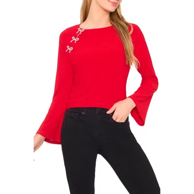 Cece Pearly Bow Knit Top In Red