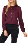 Cece Pearly Button Satin Top In Rich Cabernet