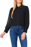 Cece Women's Floral-applique Collared Long-sleeve Blouse In Rich Black