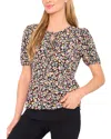 Cece Floral Knit Keyhole Top In Black