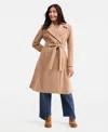 Cece Petite Double-breasted Belted Bow Back Coat In Neutral