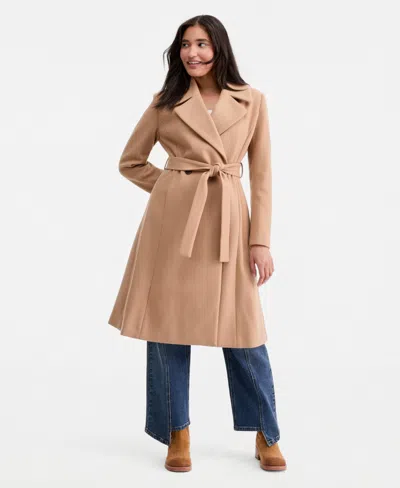 Cece Petite Double-breasted Belted Bow Back Coat In Neutral