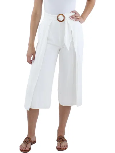 Cece Petites Womens High Rise Wide Leg Capri Pants In White