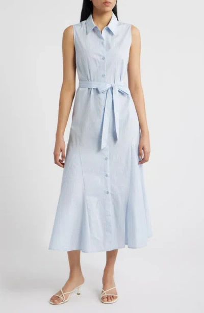 Cece Pinstripe Button-up Midi Shirtdress In Blue