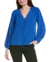 Cece Ruffled Button-front Top In Blue