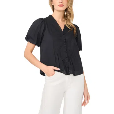 Cece Pintuck Detail Cotton Voile Top In Black