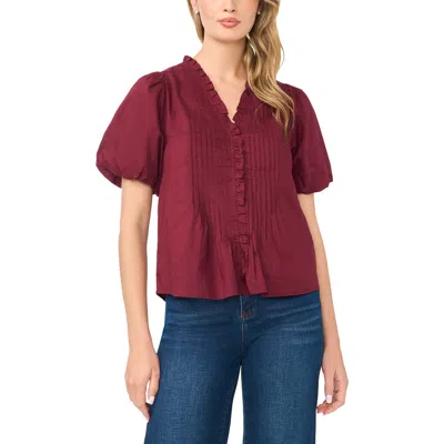 Cece Pintuck Detail Cotton Voile Top In Burgundy
