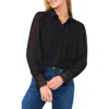 Cece Pintuck Lace Trim Shirt In Rich Black
