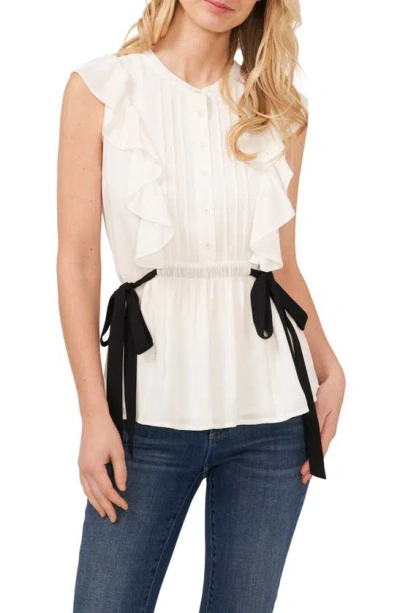 Cece Pintuck Pleat Bow Detail Sleeveless Georgette Top In New Ivory