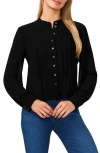 Cece Pearly Button Satin Top In Rich Black