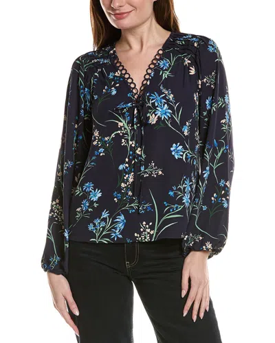 Cece Pintuck Printed Blouse In Black