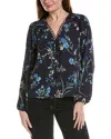 Cece Pintuck Printed Blouse In Blue