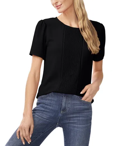 Cece Women's Pintucked Front Short Sleeve Crew Neck Blouse In Rich Black