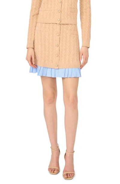 Cece Pleated Hem Cable Knit Miniskirt In Neutral