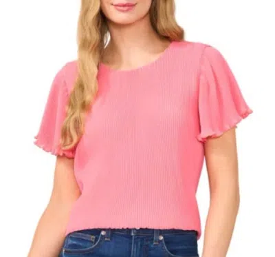 Cece Pleated Short Sleeve Top In Tulip Fields In Multi
