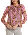 Cece Pleated Tie Neck Blouse In Multi
