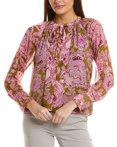 Cece Pleated Tie Neck Blouse In Multi