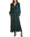 Cece Plisse Ruffle Maxi Dress In Green